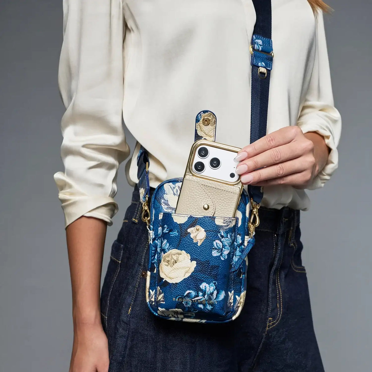 Dillon Bag - Ceci Indigo Floral/Gold