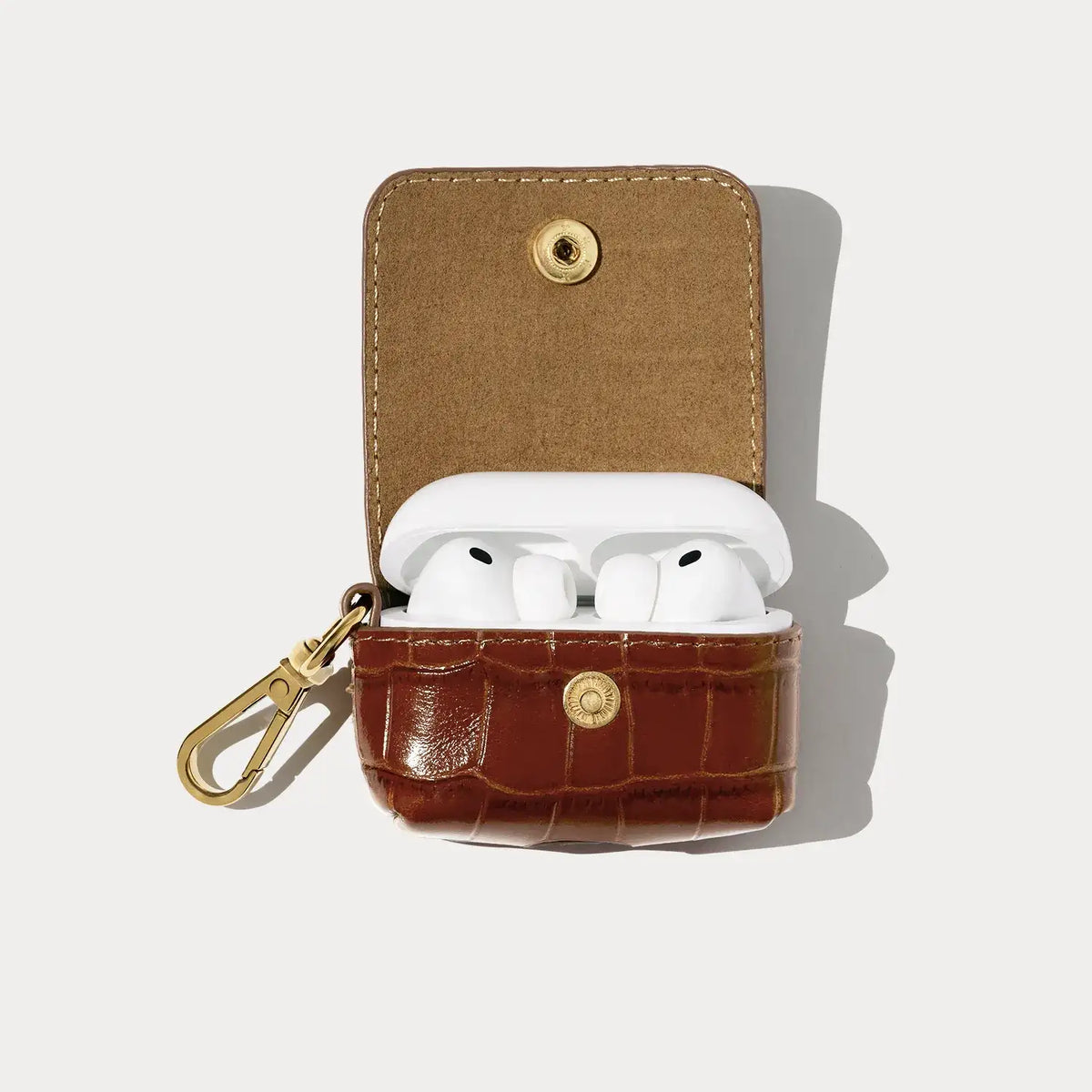Avery AirPod Clip-On Pouch - Auburn Croc/Gold