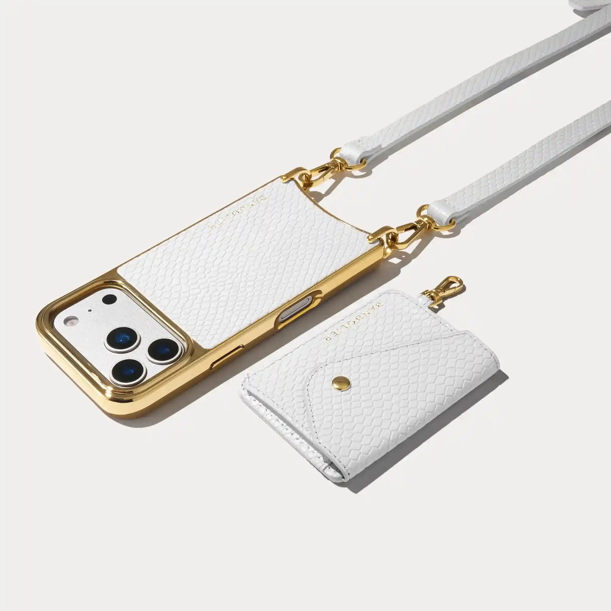 Remi Chrome Magnet Wallet Crossbody Phone Case - White Snake/Gold